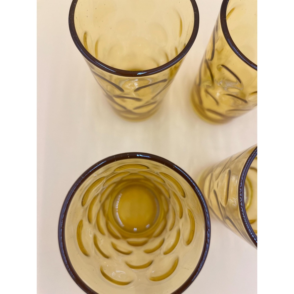 Vintage Hazel Atlas Eldorado Juice Glass Set: Amber Gold Coin Dot - Picture 7 of 10
